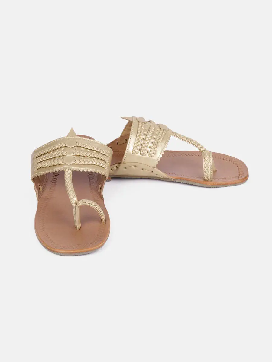 Golden Faux Leather Kolhapuri Sandals Sandal