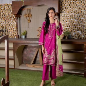 New Relaxed Fit Embroidered Three-Piece Formal Ethnic Set